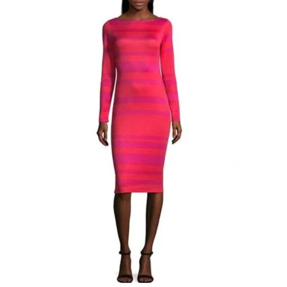 NWT Project Runway Pink Red Striped Midi Dress Size XL Extra Large Long Sleeves - Picture 1 of 9